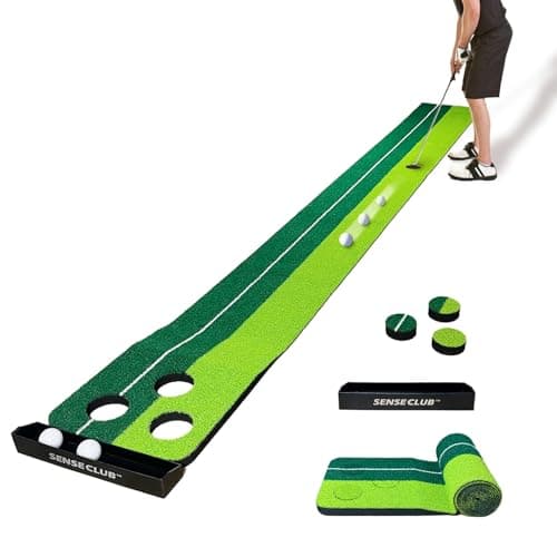 Image of SENSECLUB Indoor Putting Green, Foldable Putting Mat Golf Game Set, Golf Gifts for Men with Ball-Collect System