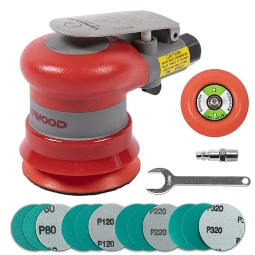 Image of UPWOOD 75 mm Pneumatic Random Orbital Sander, 3 Inch, Lightweight, Non-Vacuum, 3/32" Orbit, 12,000 RPM, with 12 Green Sanding Discs (Grit 80–320), for Auto Body, Wood, and Composites