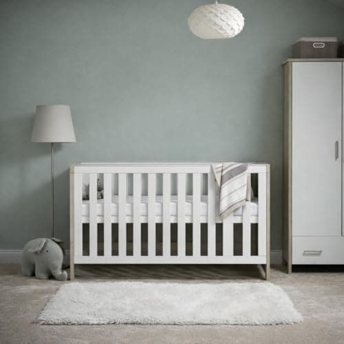 Image of Obaby Nika Cot Bed – Grey Wash & White, Convertible Baby Cot to Toddler Bed, Adjustable Mattress Base, 140 x 70cm
