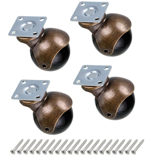 Image of Skelang 4 Pcs Plate Castor Wheels, 40 mm Furniture Castors, Antique Ball Caster for Furniture, Cabinet, Storage Chest, Coffee Table, Load Capacity 22.7 kg Per Caster