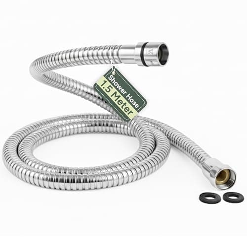 Image of Zuvo 1.5m Stainless Steel Shower Hose – High Pressure Anti-Kink Shower Pipe with Brass Connectors & Leakproof Washers – Universal G1/2” Fit for Handheld Shower Heads – Chrome Replacement Hose