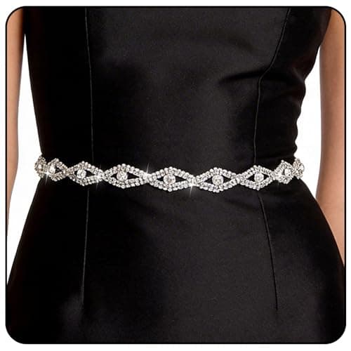 Image of Xinjoduz Silver Rhinestone Belt for Women, Adjustable Sparkly Diamond Crystal Chain Belts Glitter Waist Chains Belts Bridal Thinbelt for Women Dress Wedding Party