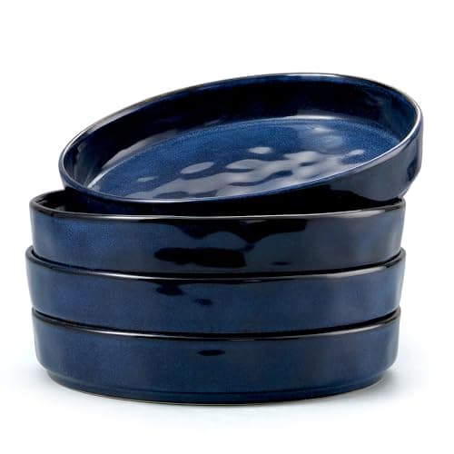Image of Herogo Pasta Bowl Set of 4, Stoneware Salad Bowls 21 cm, 30 oz Reactive Glaze Serving Bowl for Noodle Soup Fruit, Microwave and Dishwasher Safe, Chip and Scratch Resistant, Deep Edge, Nebulas Blue