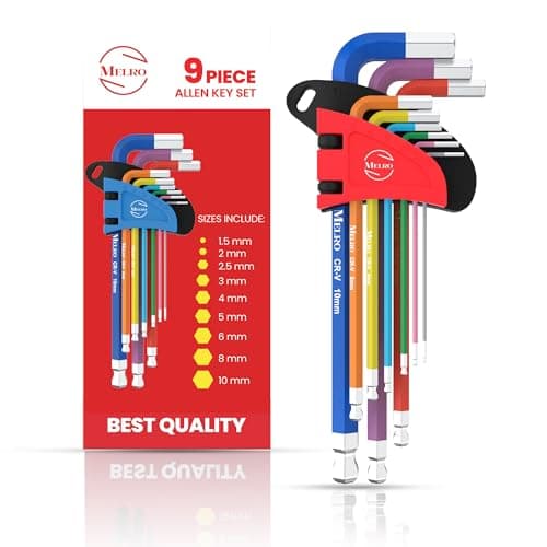 Image of Hex Key Set 9 PCS, Long Arm Ball End Allen Keys Set Rainbow Color Coded | Metric Allen Key 1.5-10mm | Chrome Vanadium Steel for Furniture Bike, Vehicle Maintenance
