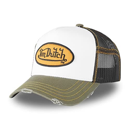 Image of Von Dutch Distressed Trucker CapDutch Women/Men - Base Cap mesh Baseball Snapback, with Peak, Peak All-Season Spring Summer Autumn Winter - One Size Khaki
