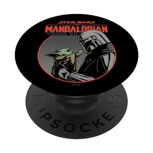 Image of PopSockets Star Wars The Mandalorian Mando and the Child Retro PopSockets PopGrip: Swappable Grip for Phones & Tablets