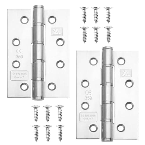 Image of Pair of Grade 7 Fire Rated Washered Door Hinges in Stainless Steel 4" x 2 ½" (102mm x 67mm) Polished Stainless Steel