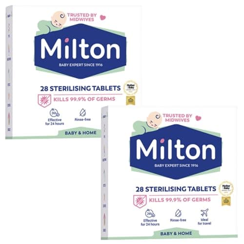 Image of Milton Sterilising Tablets – 2 Pack (56 Tablets Total) | Cold Water Baby Bottle Steriliser | Kills 99.9% of Germs | Fast & Easy | Travel-Friendly | Trusted UK Brand