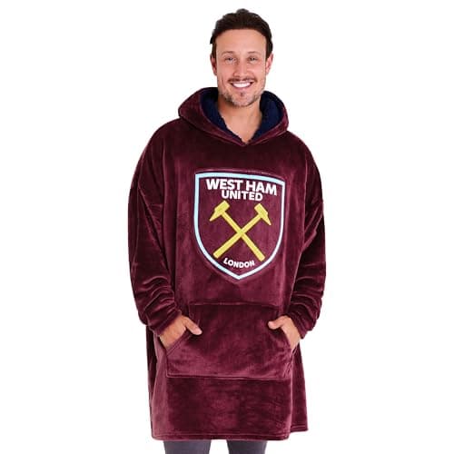 Image of West Ham United F.C. Men's Oversized Fleece Poncho with Hood, West Ham Gifts for Men Burgundy
