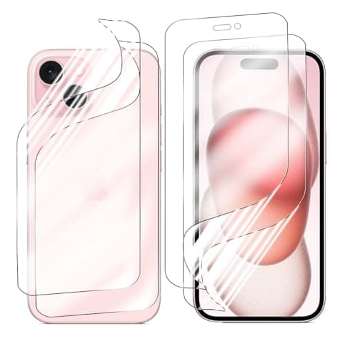 Image of Yxiummo Hydrogel Film for iPhone 15,2 Pcs Screen Protector Soft with 2 Pcs Back Film Transparent HD Clear,Anti-Bubble,Self-Healing Easy Installation[Not Glass]