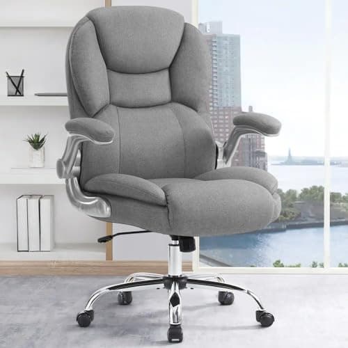 Image of IWMH Executive Office Chair, Ergonomic Big and Tall Computer Desk Chair, High Back Chair with Padded Flip-up Armrest, Lumbar Support Swivel Rolling Chairs (Gray)