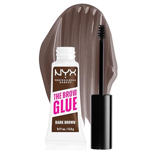 Image of NYX Professional Makeup Brow Gel, The Brow Glue Dark Brown, Tinted Eye Brow Gel, Instant Brow Styler for Laminated Brow Look with 24 Hour Extreme Hold, Non-Sticky and Transparent, Dark Brown