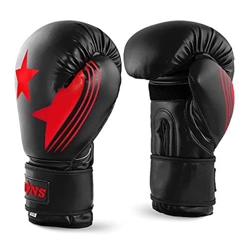 Image of Lions 10oz Boxing Gloves - Premium Rex Leather, Perfect for MMA Training Kickboxing Gloves, Punching Bag Focus Mitts, Muay Thai Boxing Gloves for Men Women Adults (Red, 10oz)