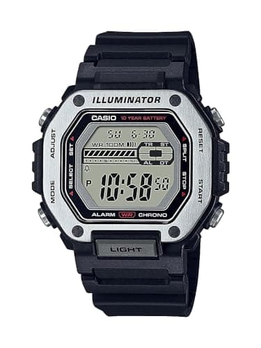 Image of Casio LED Illuminator Dual-Time 1/100-Second Stopwatch w/ 5 Multi-Function Alarms MWD-110H-1AV, Black, Modern