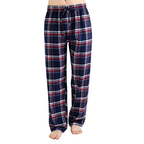 Image of JTPW Men's 100% Cotton Flannel Sleep Pajama Pants With Pockets, Blue White Plaid, Size: L