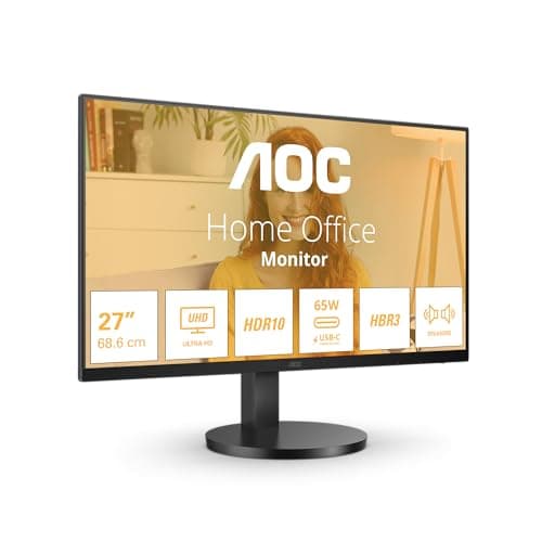 Image of AOC U27B3CF - 27 INch UHD 4K Monitor, Fast VA, 4ms, HDR10, USB-C connectivity, Speakers, Height Adjust, LowBlue light, Adaptive Sync (3840 x 2160, 350 cd/m2, HDMI 2.0 / USB-C 3.2 65W Power Delivery)