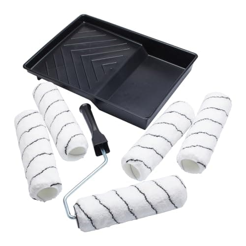 Image of ProDec Advance 9 inch x 1.75" 7 piece Paint Roller Set - 5 x Medium Pile Microfibre Rollers, Cage Frame and Tray for Painting with Emulsion Paints on Interior Walls and Ceilings, 9"