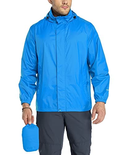 Image of 33,000ft Men's Lightweight Waterproof Outdoor Jackets Windproof Rain Shell Jacket Packaway Hooded Raincoat for Golf Fishing Cycling Medium Blue L
