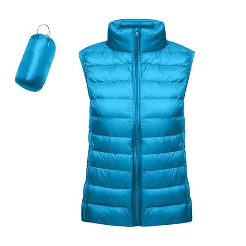 Image of Womens Puffer Gilet Lightweight Packable Quilted Vest Padded Outwear with Zip up Pockets Ladies Bodywarmer Windproof Sleeveless Jacket 50th Birthday Gifts for Women,Blue,M,u18k