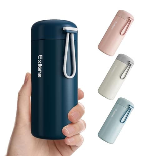 Image of Exllena 300ml Small Water Bottle Made of 304 Stainless Steel, Small Flask with Carry Handle Double Wall Vacuum Insulation for Hot&Cold Drinks for Handbag - 100% Leakproof(Dark Blue)