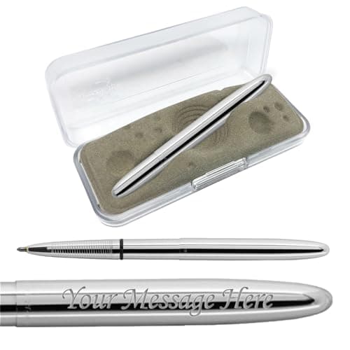 Image of Fisher Space Pen Bullet Ballpoint Pen -Gift Box FREE ENGRAVING perfect Birthday or any fan of space, (Chrome without Clip)