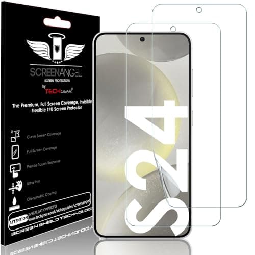 Image of TECHGEAR Screen Protector (2 Pack) for Samsung Galaxy S24 5G [Screen Angel Edition] [In-Display Fingerprint] [Case Friendly] [Easy Fit] [Bubble Free] [FULL Screen Coverage] HD Clear Flexible TPU Film