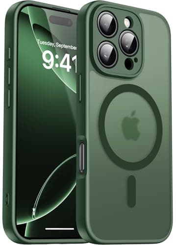 Image of Natiiozie Magnetic for iPhone 16 Pro Case, Compatible with MagSafe, Full Camera Protection Matte Back Shockproof Anti-Slip Texture Protective Phone Case for iPhone 16 Pro Cover, Darkgreen