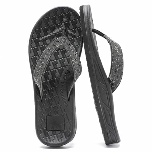 Image of Guyarns Flip Flops Women with Arch Support,Womens Flip Flops with Rhinestone Summer Beach Soft Thick Slides Sandals(Black,7.5)