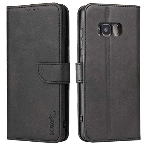 Image of LOLFZ Wallet Case for Samsung Galaxy S8, Vintage Leather Book Case with Card Holder Kickstand Magnetic Closure Flip Case Cover for Samsung Galaxy S8 - Black