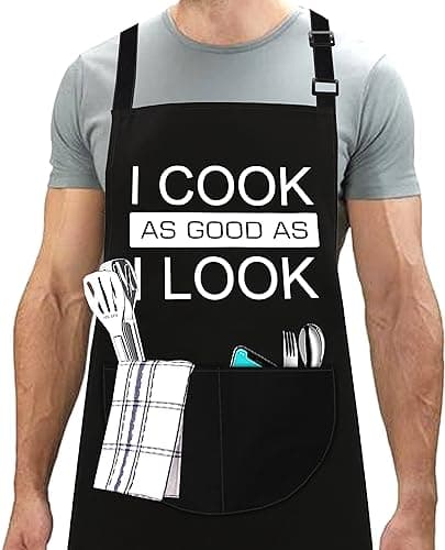 Image of LINEN CLOSET® Adjustable Bbq Aprons for Men Women Funny Chef Aprons Christmas Grilling Gifts for Dad Son Father Husband with 2 Pockets-I Cook as Good as I Look Apron
