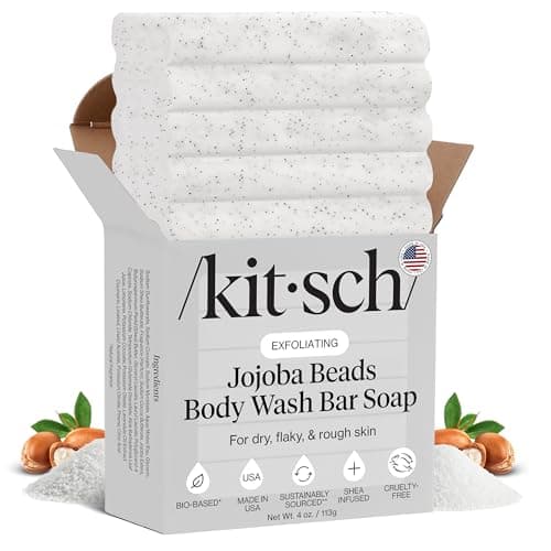 Image of Kitsch Jojoba Beads Exfoliating Body Wash Bar 113g – Nourishing Bar Soap with Shea Butter & Aloe for Dry, Flaky Skin – Soap Bar & Body Scrub for Smooth, Refreshed Skin – Rosemary & Cedarwood Scent