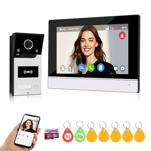 Image of QttyElok TUYA WiFi Video Intercom Doorbell Entry System 7inch 1080P HD Wired Video Door Bell Camera with Monitor IR Night Vision, Support Recording, RFID Card/Smart Phone APP Remote Unlock