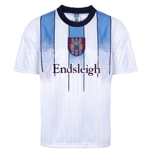 Image of Score Draw Burnley 1998 Away Retro Football Shirt White/Blue Medium Polyester