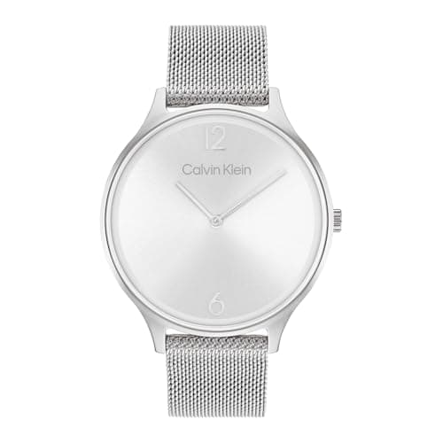 Image of Calvin Klein Analogue Quartz Watch for Women Timeless MESH 38MM Collection with Silver Stainless Steel Mesh Bracelet - 25200001