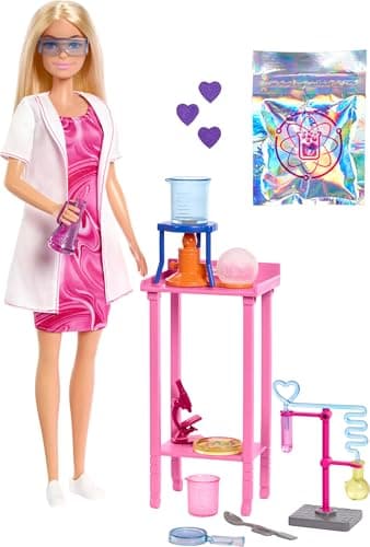 Image of Barbie - JCR70 Scientist Doll and Accessories with Blonde Fashion Doll, Laboratory Table, Microscope, Colour Changing Beaker and Petri Dish