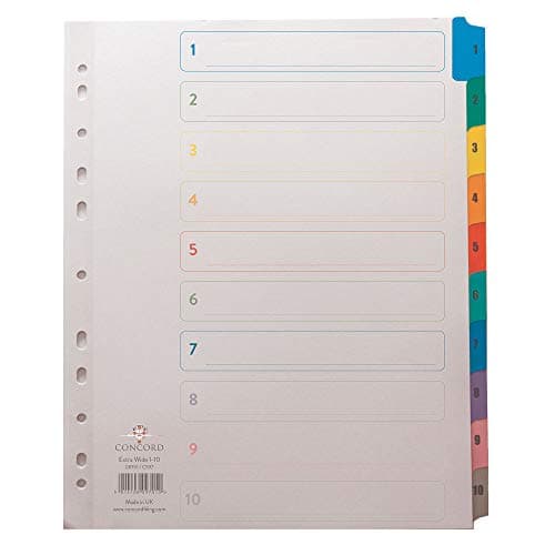 Image of Concord Punched Pocket Index Multicolour-tabbed Europunched 1-10 Extra Wide A4 White Ref CS98