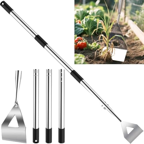 Image of Garden Hoe Tool with Long Handle 140 cm, Dutch Hoe Made of Stainless Steel, Garden Hoes for Weeding and Garden Soil Digging, Weeding Hoe 12.8 cm, Garden Tools Dutch Digging Hoe