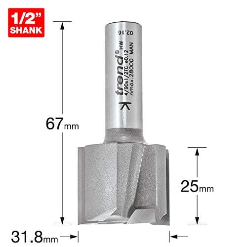 Image of Trend Professional Two Flute Router Cutter, 1/2 Inch Shank, 31.8mm Cut Diameter & 25mm Cut Length, Tungsten Carbide Tipped, 4/90X1/2TC