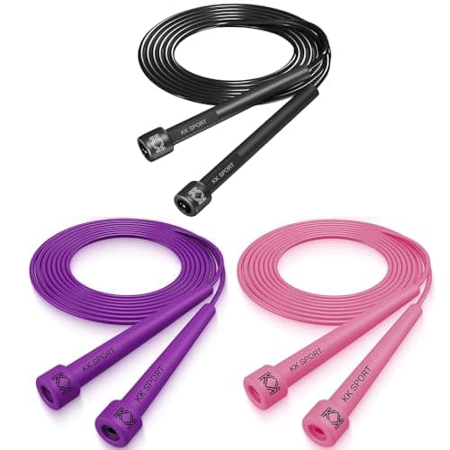 Image of KK Skipping Rope PVC– Jump Rope Lightweight, Durable & Adjustable for All Fitness Levels – Ideal for Home Workouts, Boxing, Cardio & Weight Loss, Set- Black, Pink, Purple