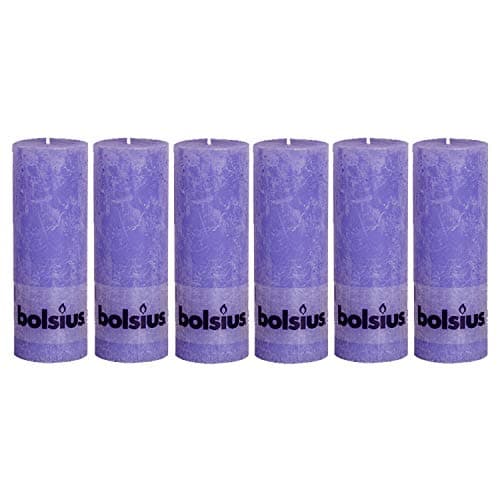 Image of Bolsius Old Purple Pillar Paraffin Wax Candle - Set of 6-65 Hour Burn Time - 19cm (H) x 6.8cm (Dia)