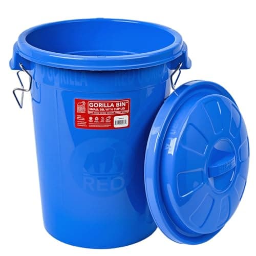 Image of Red Gorilla Bin 30 Litre with Clip Lid Blue Stackable Storage Plastic Lightweight Weather Resistant Frost Proof for Indoor Outdoor Waterproof Waste Bin for Garden Garage Kitchen Home Recycling