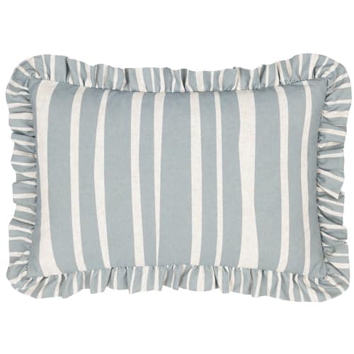 Image of furn. Carmon Stripe Ruffle Cushion Cover - Linen/Blue - 40x60cm