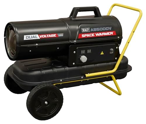 Image of Sealey Dual Voltage Space Warmer Kerosene/Diesel Heater 50,000Btu/hr Space Warmer with Wheels – AB500DV, Black