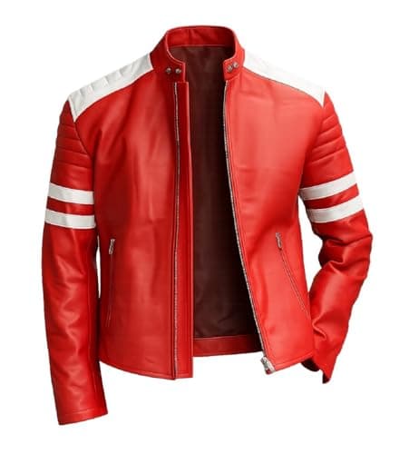 Image of ZM ATTIRE Brad Pits Tyler Durden Fight Mayhem Red & White Leather Jacket