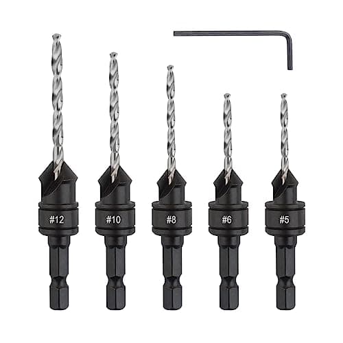 Image of Gunpla 5pcs HSS Countersink Drill Bit Set, 1/4 inch Hex Shank Adjustable Counterbore Drill Bits Kit for Drilling Holes in Wood Plastic Soft Metal Chamferring Tool