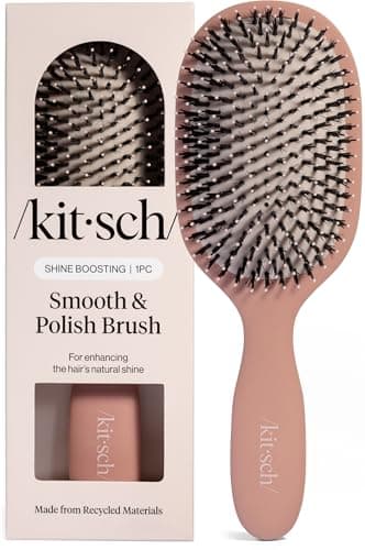 Image of Kitsch Smooth & Polish Hairbrush – Dual Bristle Detangle Hair Brush, Shine & Frizz Control – Vegan Boar & Nylon Hair Brush w/Cushion Pad for Scalp Massage – Hair Care Tool for All Hair Types -Terra