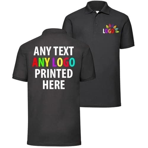 Image of Personalised Polo Shirt Company Logo Workwear Uniform Custom Print Event Stag Do Top - Any Text | Any Colourr Black