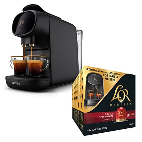 Image of L'OR BARISTA Sublime Coffee Machine Black by Philips with L'OR Double Splendente XXL 5X10PC, Double Shot, Aluminium Coffee Capsules (Total 50 XXL Capsules) Intensity 7