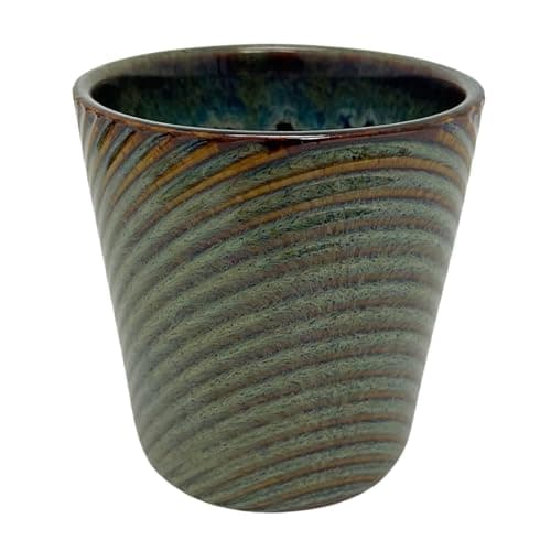 Image of Carousel Home Green Ceramic Plant Pot, 11cm Embossed Spiral Reactive Glaze Indoor Planter, Small Succulent Cactus Flower Pot