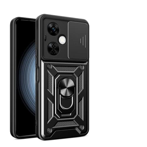 Image of UPLAI Armor Case for OnePlus Nord CE 3 Lite 5G, Ultra Thin Shockproof Silicone Cover with Slide Camera Cover and Magnetic Ring Kickstand, PC + TPU Durable Cover.Black